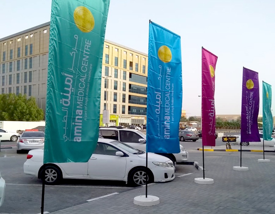 L-shape flags printed in Dubai